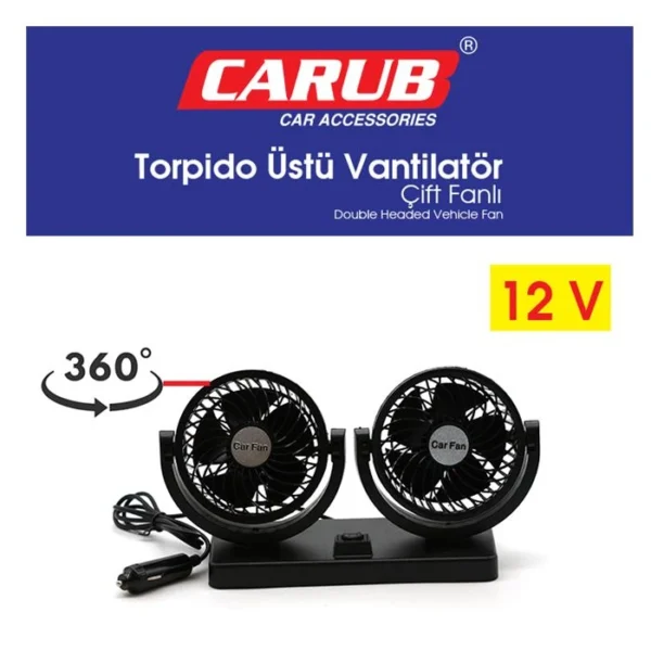 CARUB Vantilatör 12V Torpido üstü İki Fan Ayarlı - Görsel 5