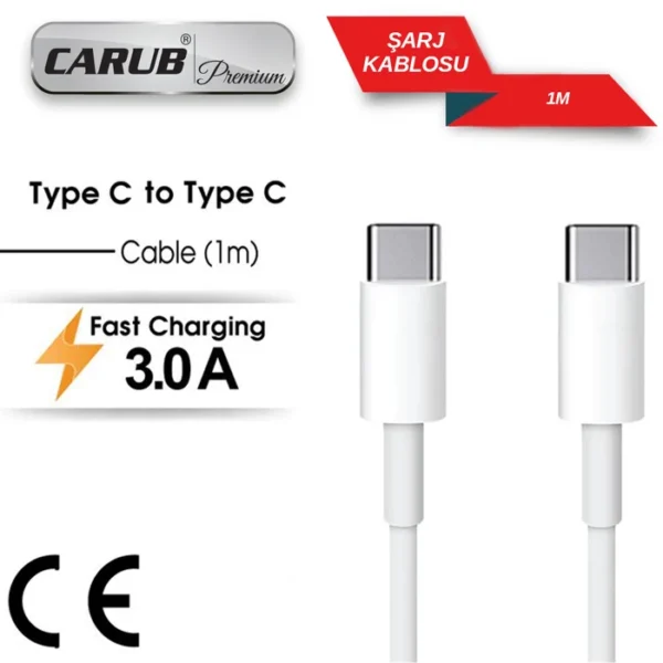 CARUB Şarj Kablosu TYPE C to TYPE C 1mt 3.0 AMP